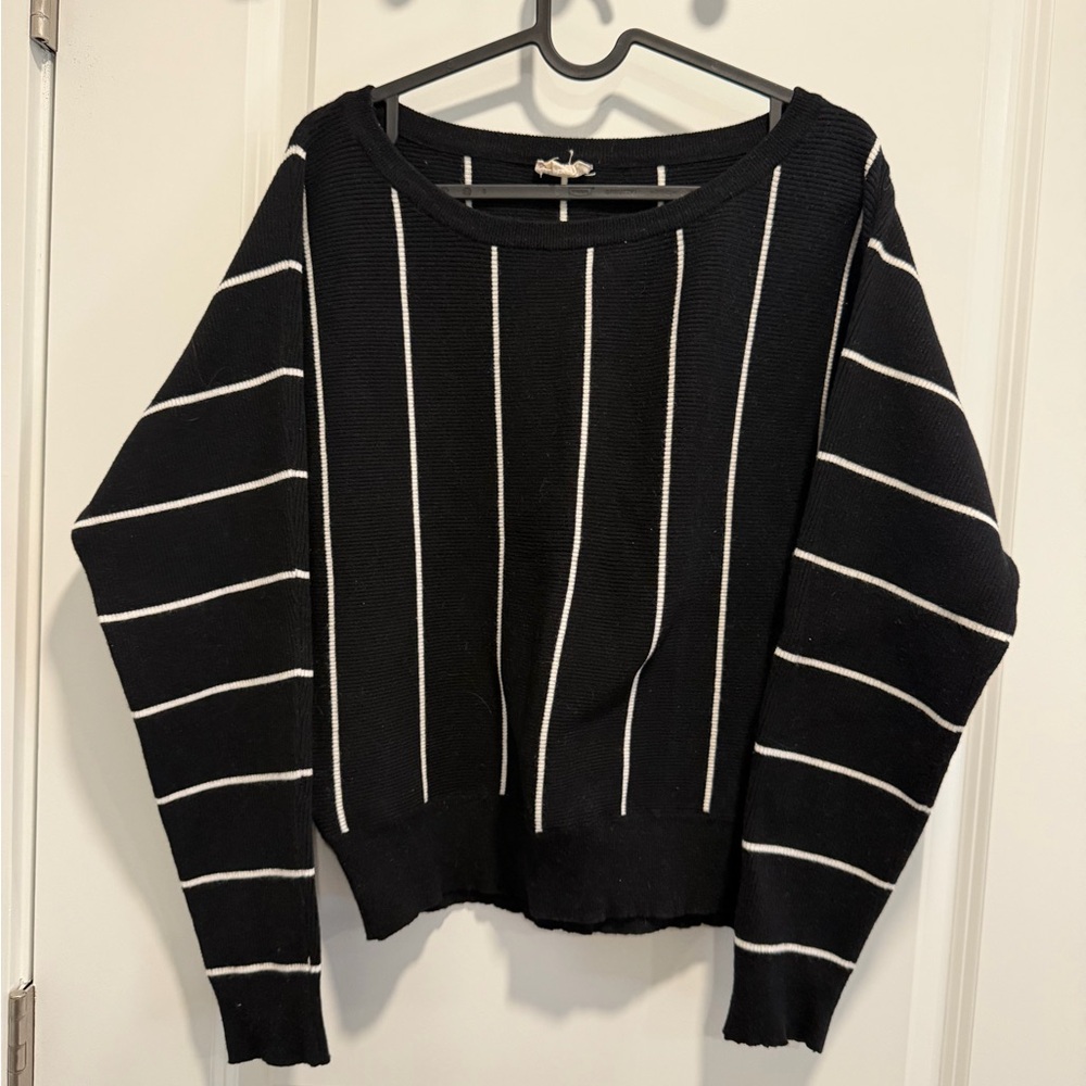 Hem & Thread Black Sweater with White Stripes